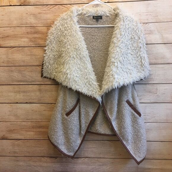 ‎iiSISTERS WOOL BLEND SHERPA LINED OPEN FRONT VEST - Picture 4 of 9